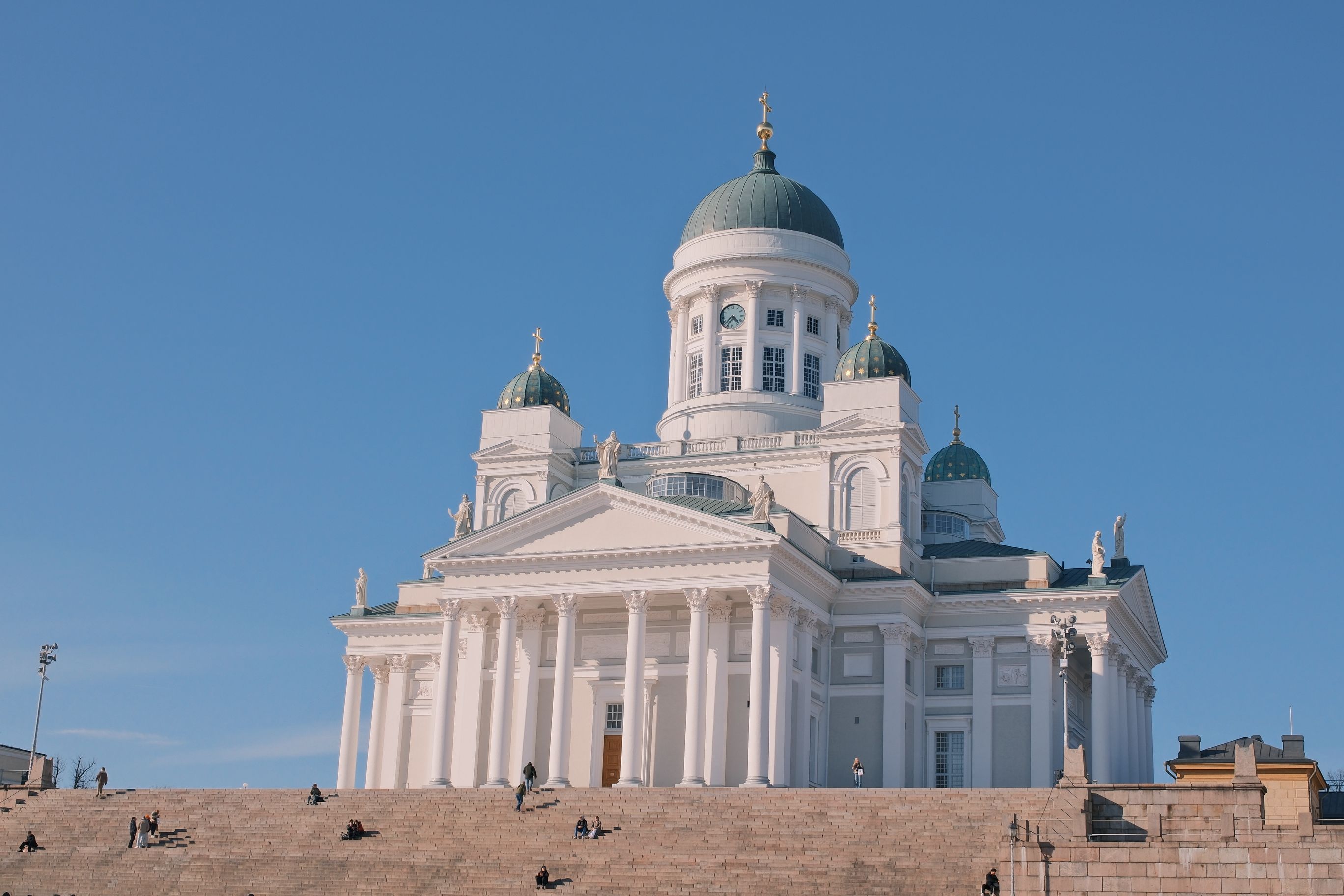 Helsinki Cathedral under a clear blue sky in Finland