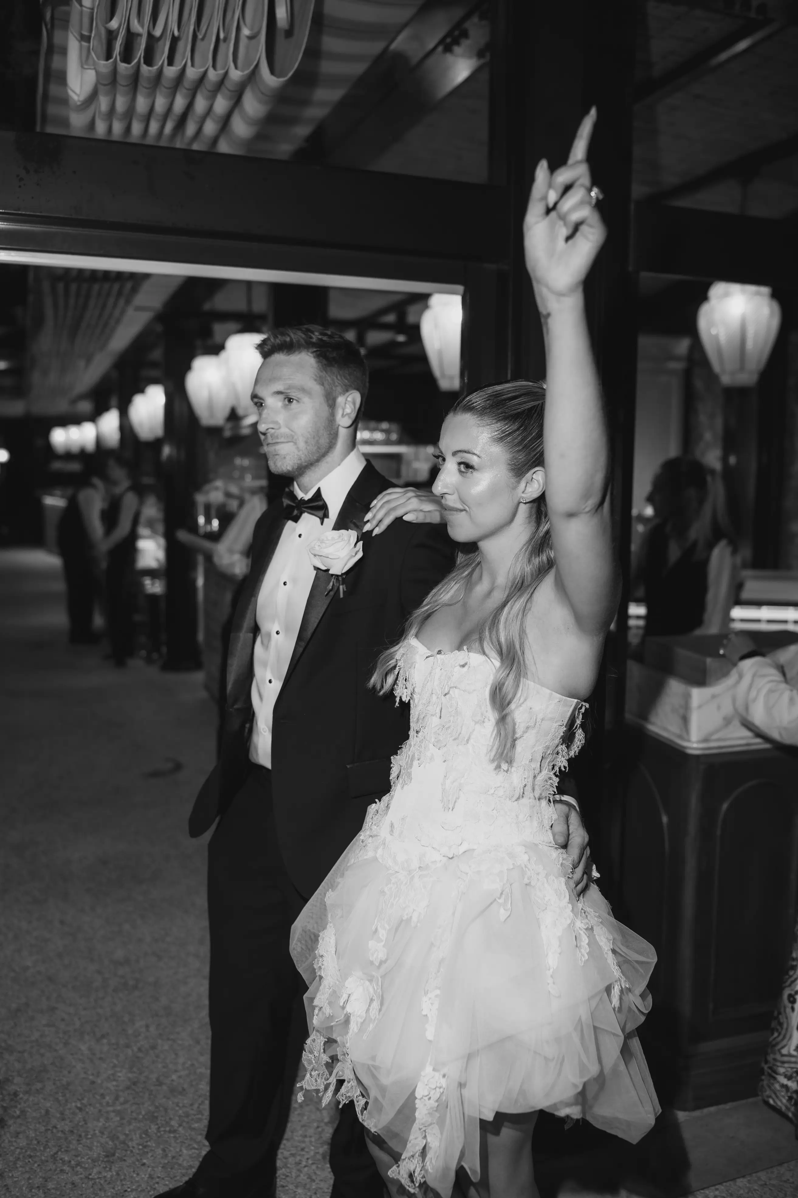 Bride and groom dancing and celebrating at wedding reception in Portofino
