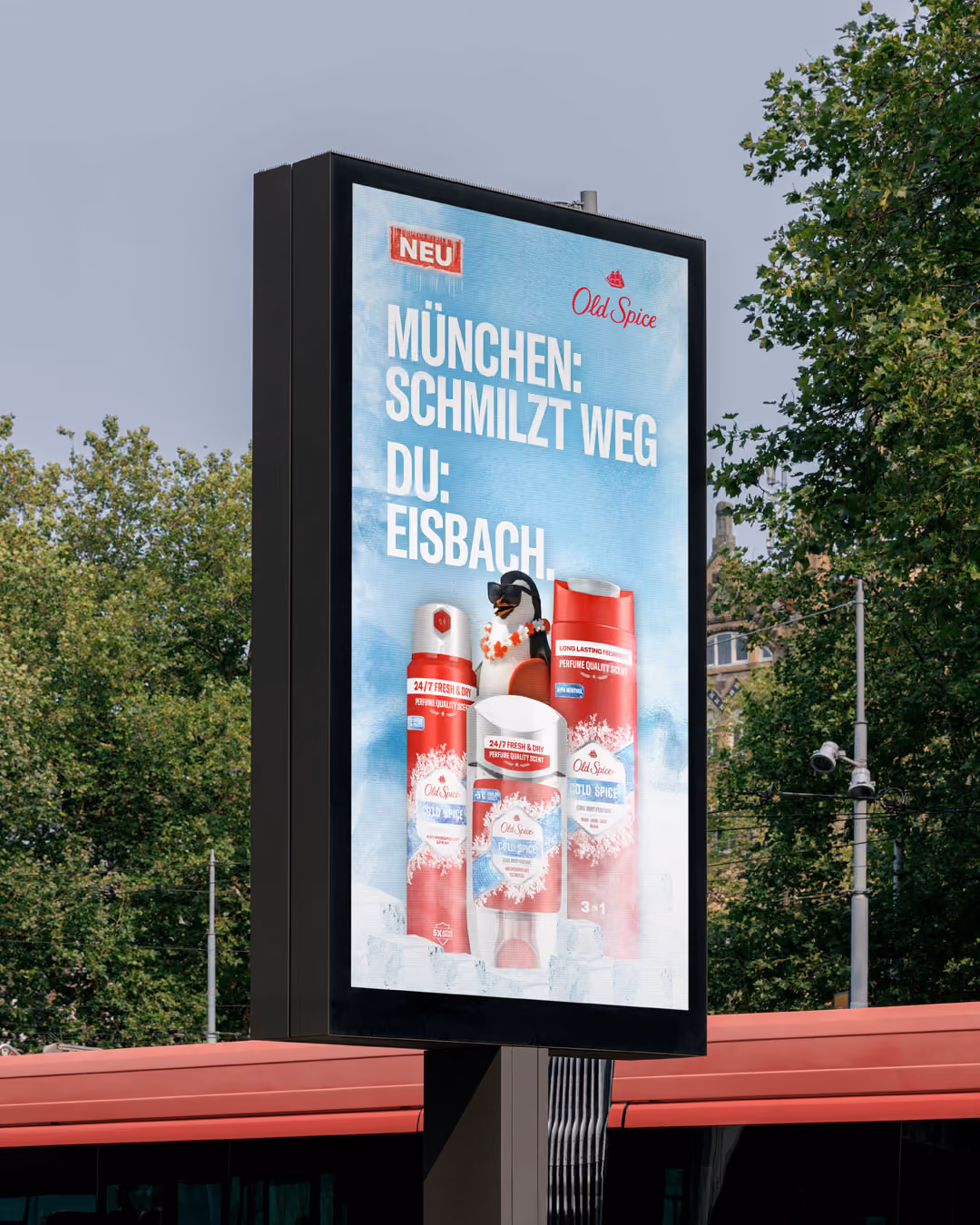 Outdoor billboard ad for Old Spice Cold Spice deodorant products with icy and fresh themed design.
