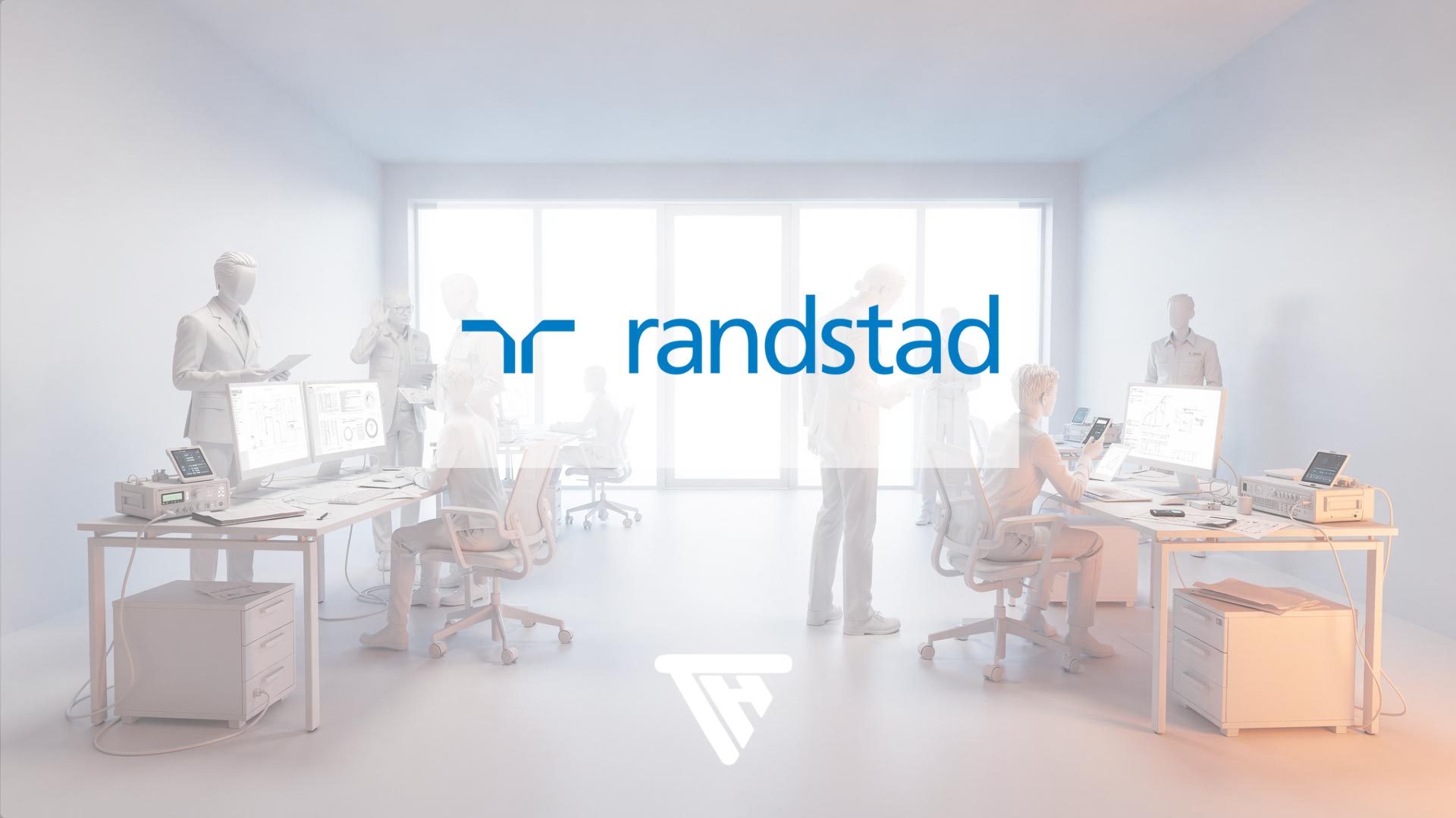 Case Study Header mit Randstad Logo vor einem modernen Büro mit Arbeitsplätzen und Mitarbeitern