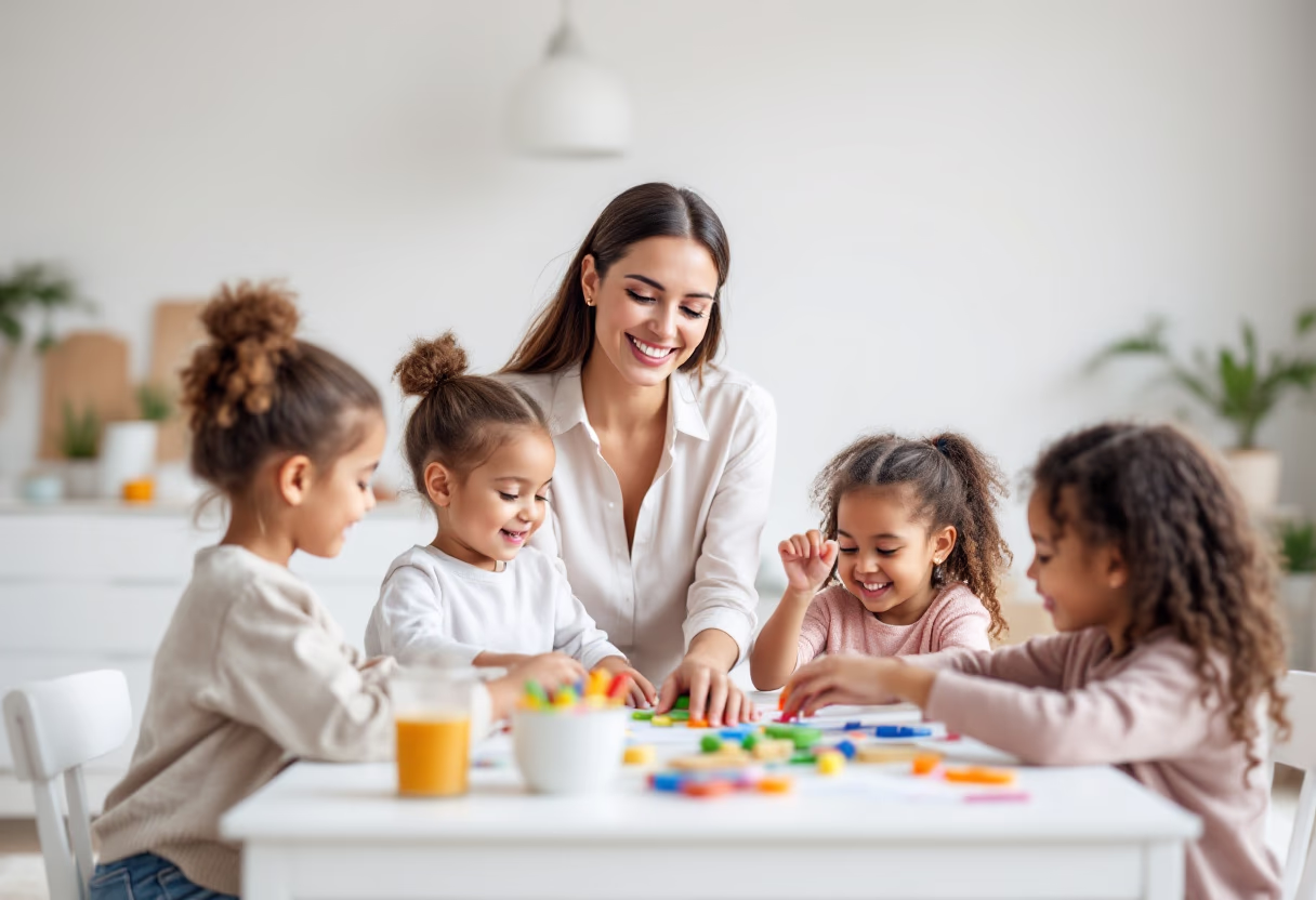 image of teacher with students