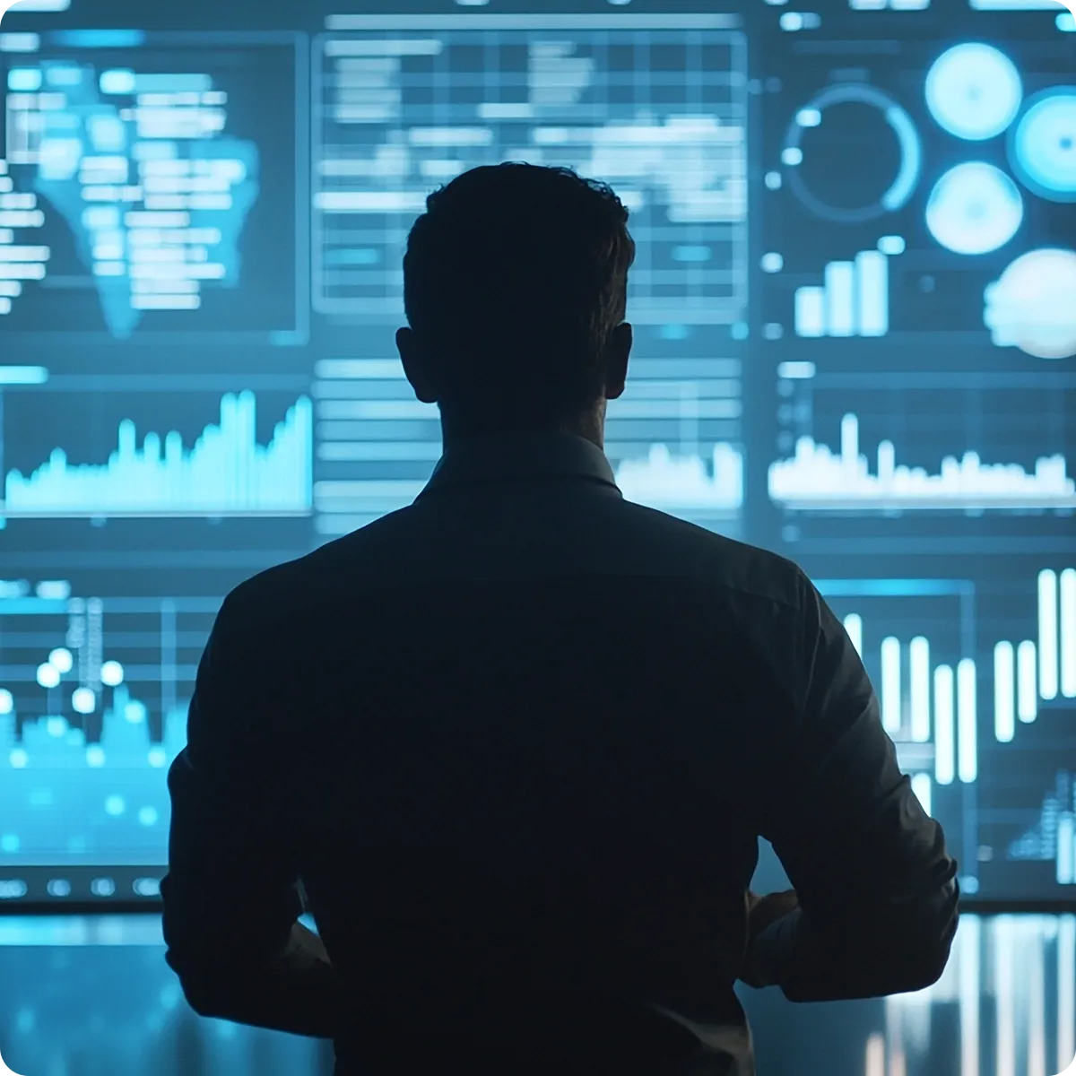 hombre observando una pantalla tecnologica