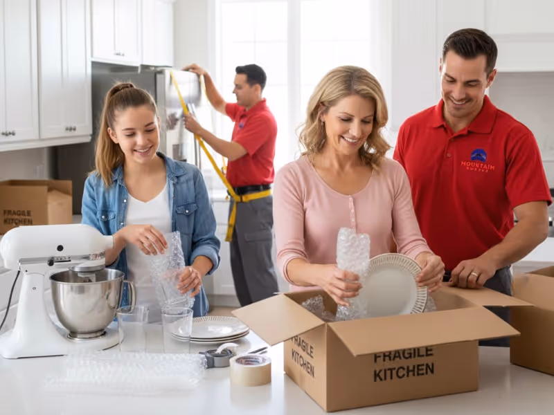 Local Moving Services in Austin TX: Mother and daughter safely wrapping fragile kitchen items.
