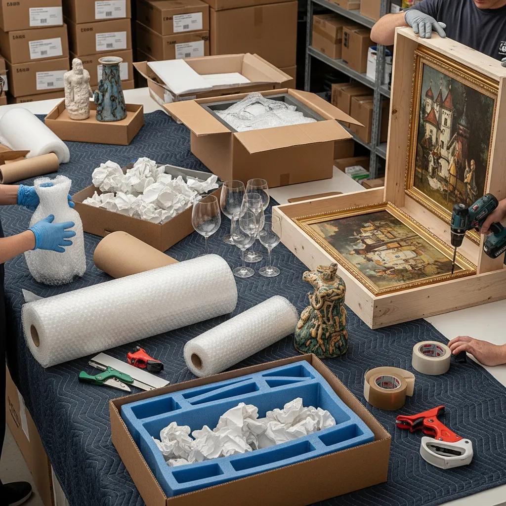 Careful packing of fragile items with protective materials for cross-country moves