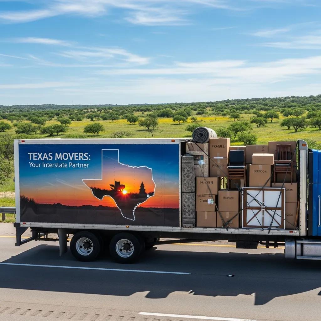Mountain Movers ATX truck on a Texas highway during an interstate move from Austin