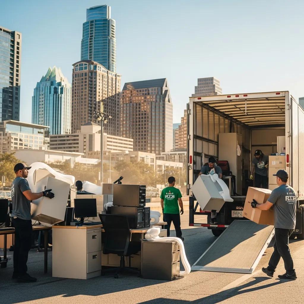 Austin office movers packing furniture — teamwork and organized relocation