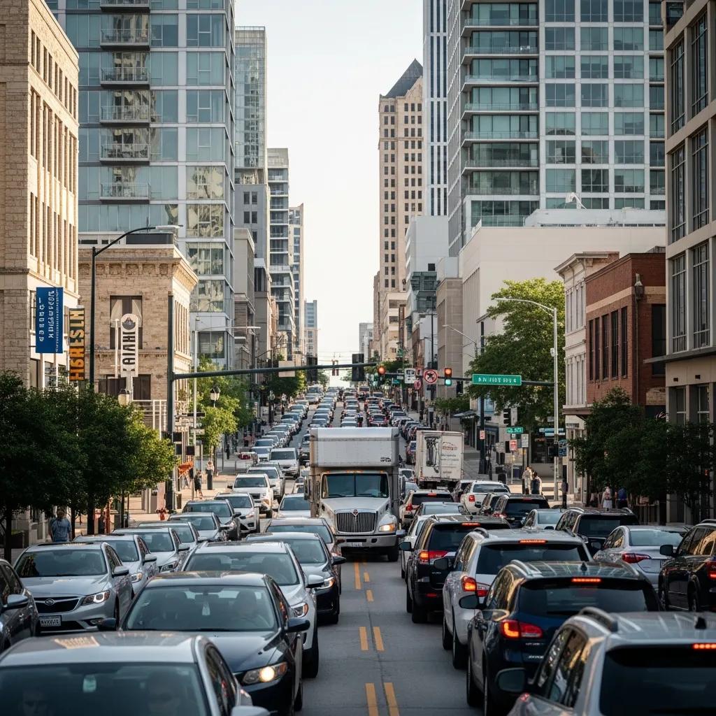 Heavy traffic on an Austin street during peak hours, showing a common moving-day delay