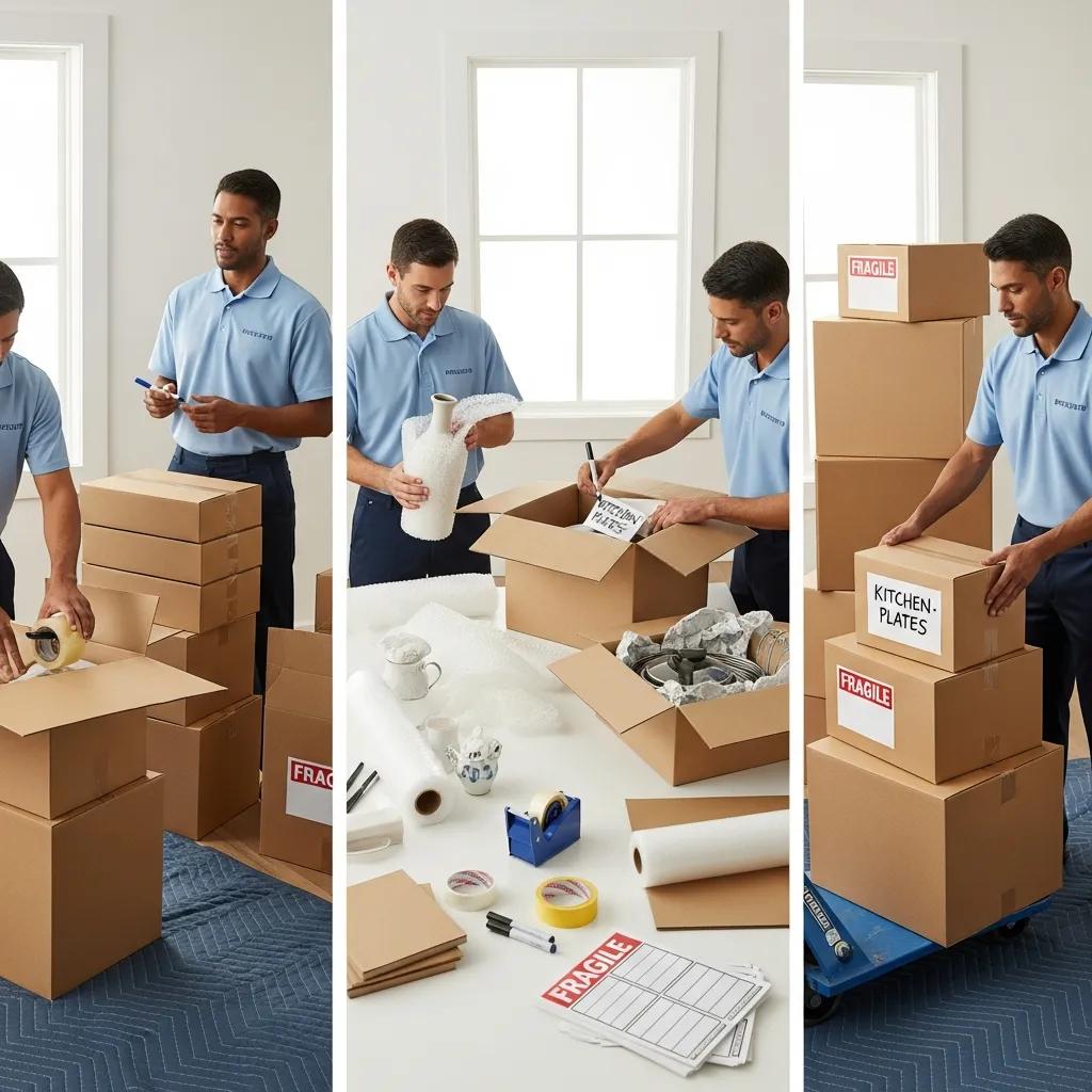 Team demonstrating the packing workflow, showing order, labeling, and material use