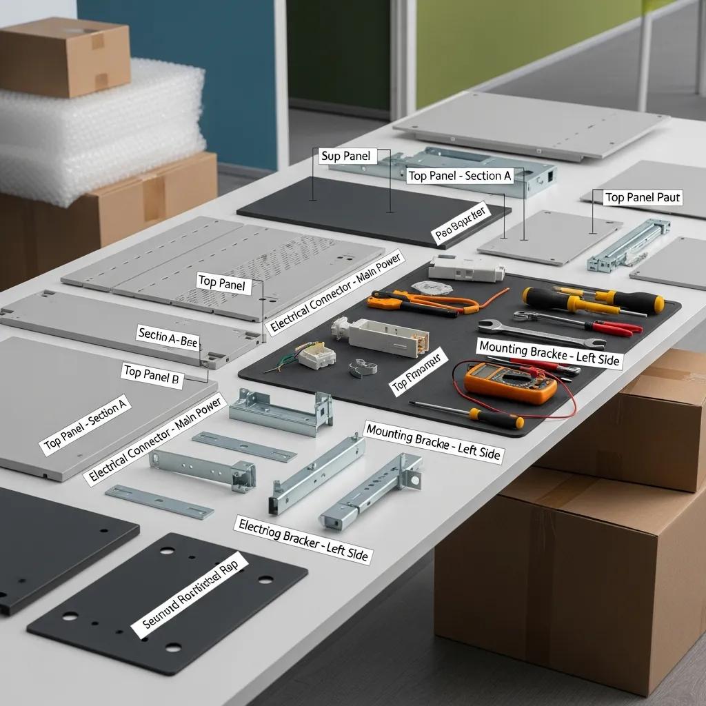 Labeled cubicle components organized for safe, accurate reassembly