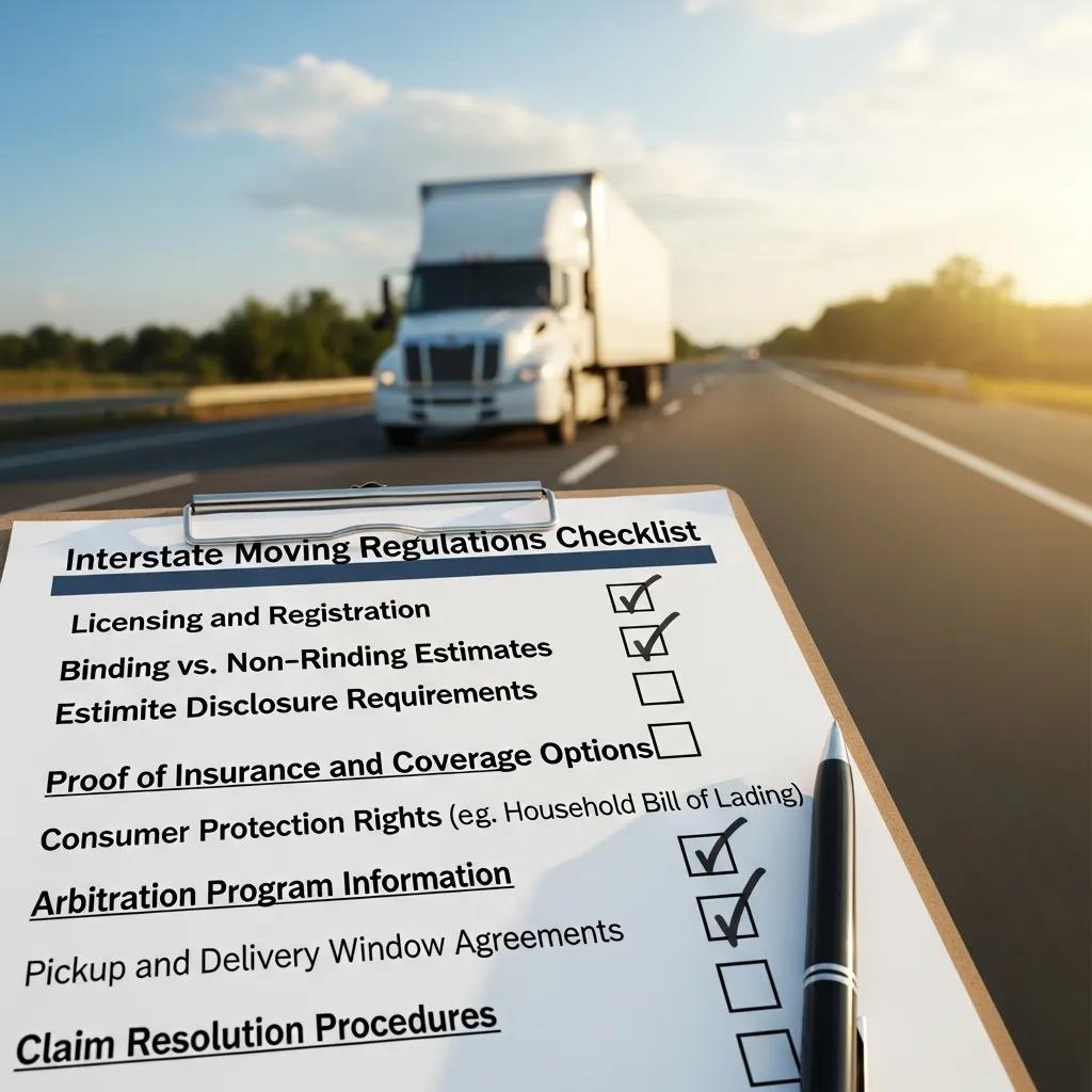 Checklist of federal regulations for interstate moves, highlighting licensing and consumer protections