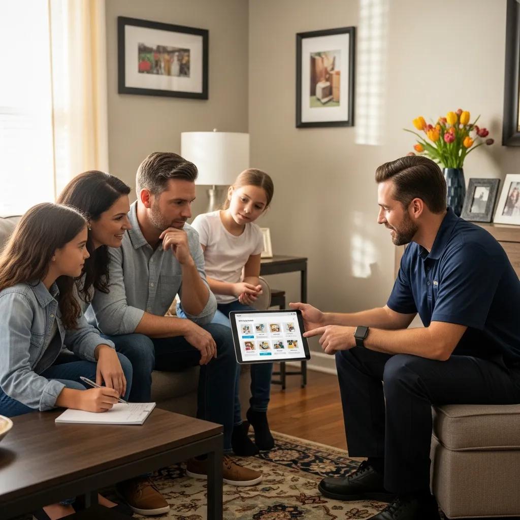 Family consulting with a professional mover about moving options