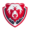 Maple United Logo - Red bear head behind blue mountains