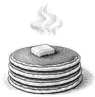 Pile de crêpes avec une noisette de beurre fondant et de la vapeur qui s’élève.