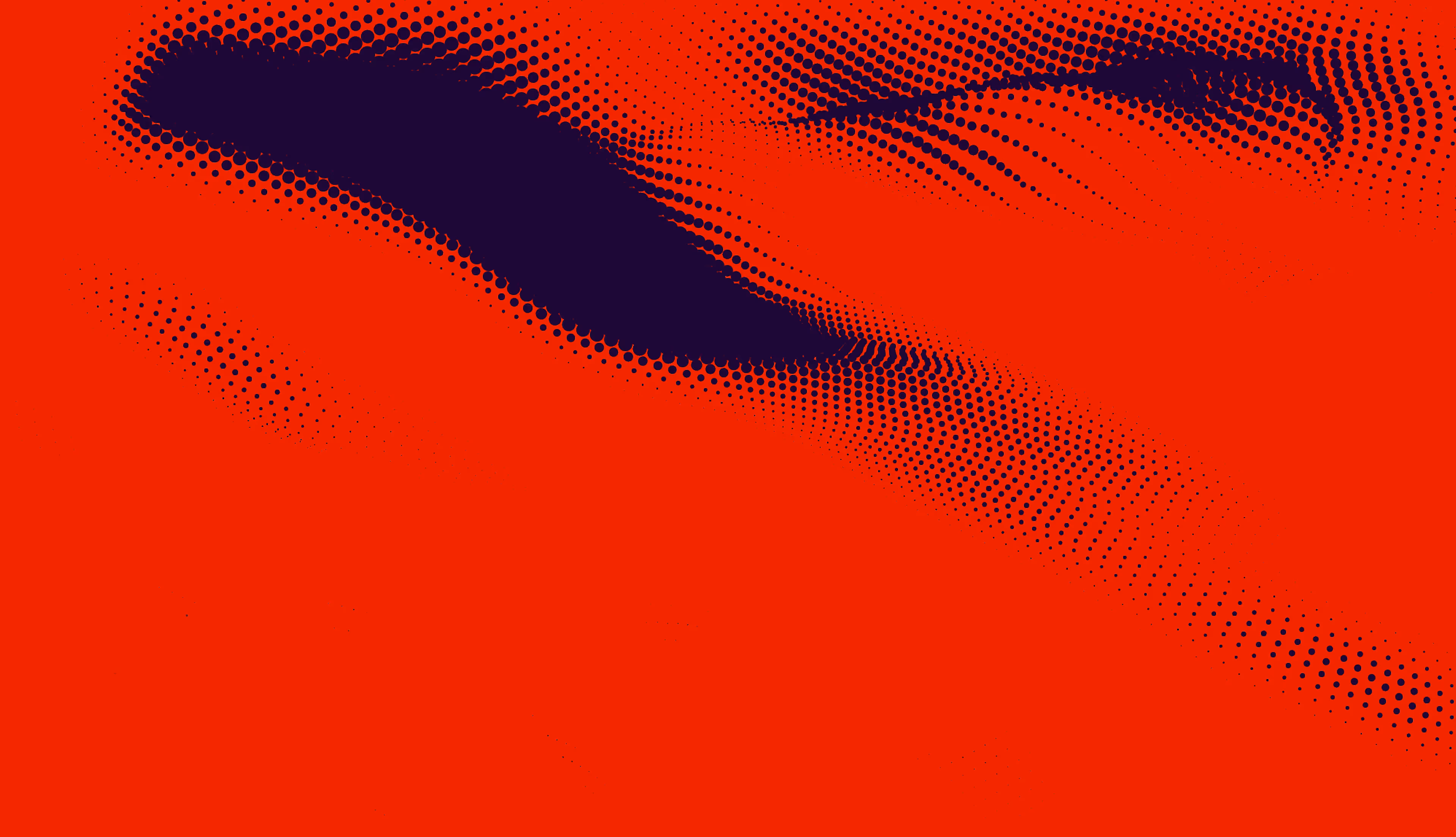 Abstract red background with dark navy halftone dots forming wavy, flowing patterns across the top and center of the image.