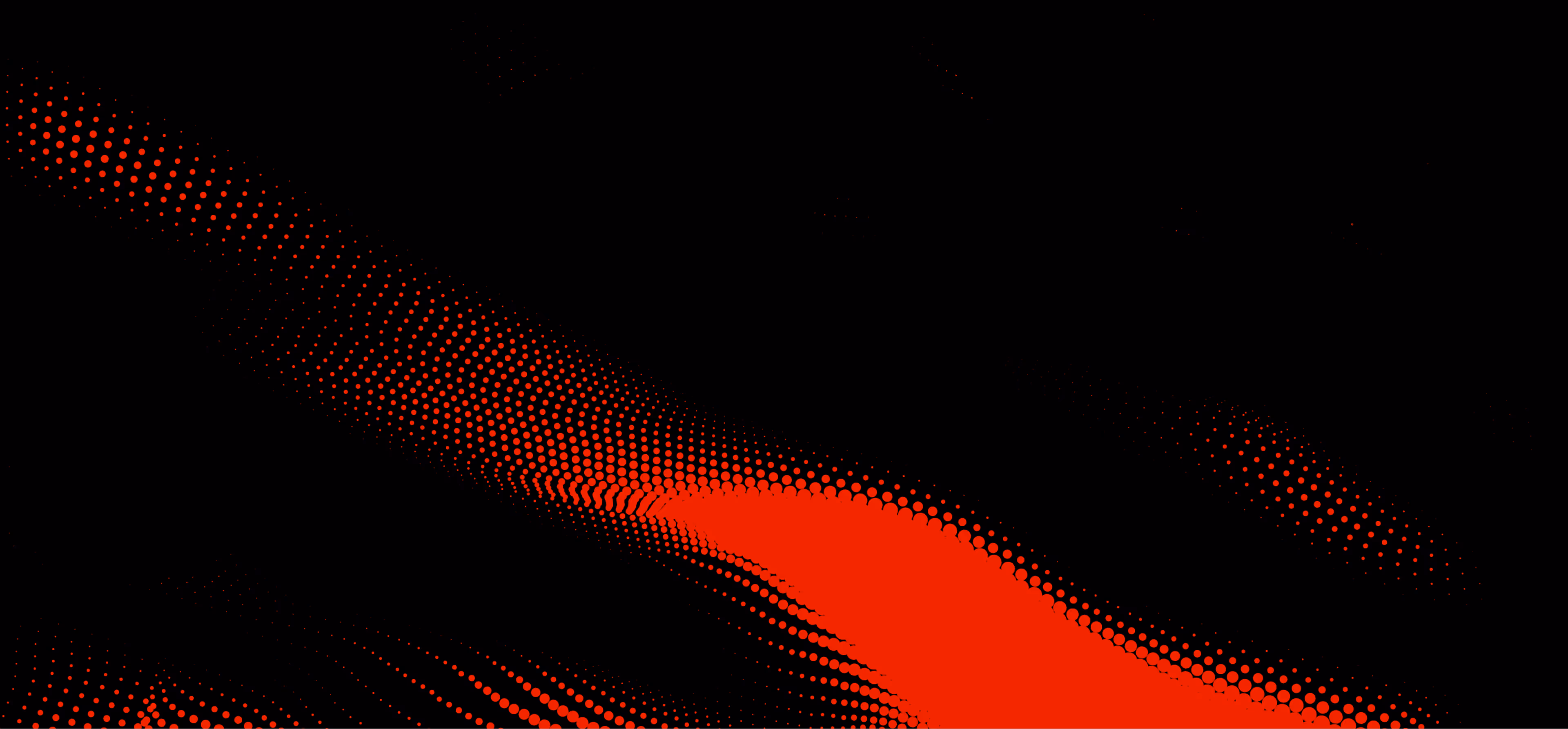 Abstract black background with flowing waves of red halftone dots that form a dynamic, curved pattern across the image.