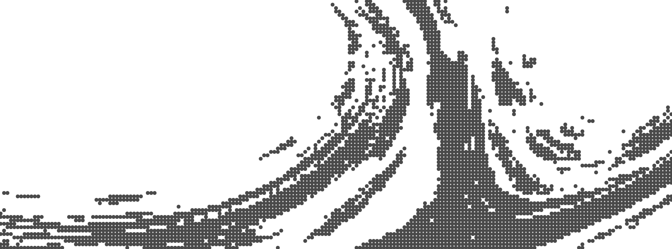 Abstract grayscale digital art depicting flowing, curved lines and scattered small squares creating wave-like patterns on a black background.