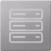 Three horizontal sliders or toggle controls stacked vertically on a square gray panel with rounded corners, each slider has a black outline with two black lines inside representing the slider positions.
