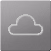 Gray square button with a black outlined cloud icon in the center on a slightly textured background.