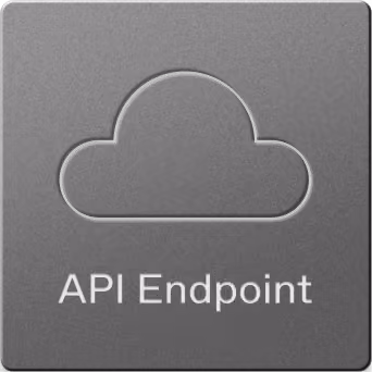 Gray square icon with a black cloud outline above the text 'API Endpoint' in white.