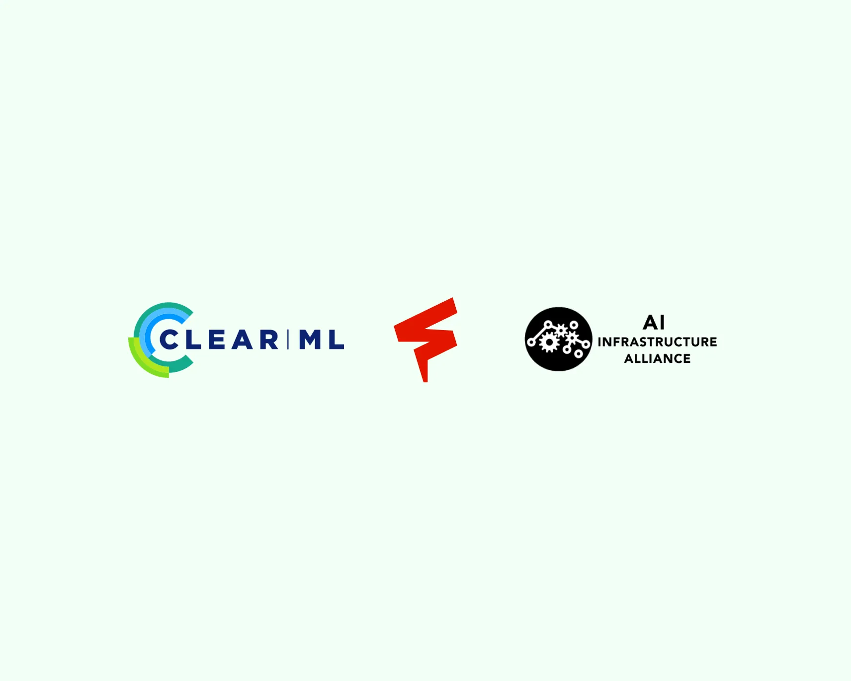Three logos displayed horizontally on a light background: the ClearML logo on the left with a circular blue-green mark and the text “CLEARML,” the red Furiosa lightning-bolt logo in the center, and the AI Infrastructure Alliance logo on the right featuring a black circle with interconnected gear icons and the text “AI Infrastructure Alliance.”