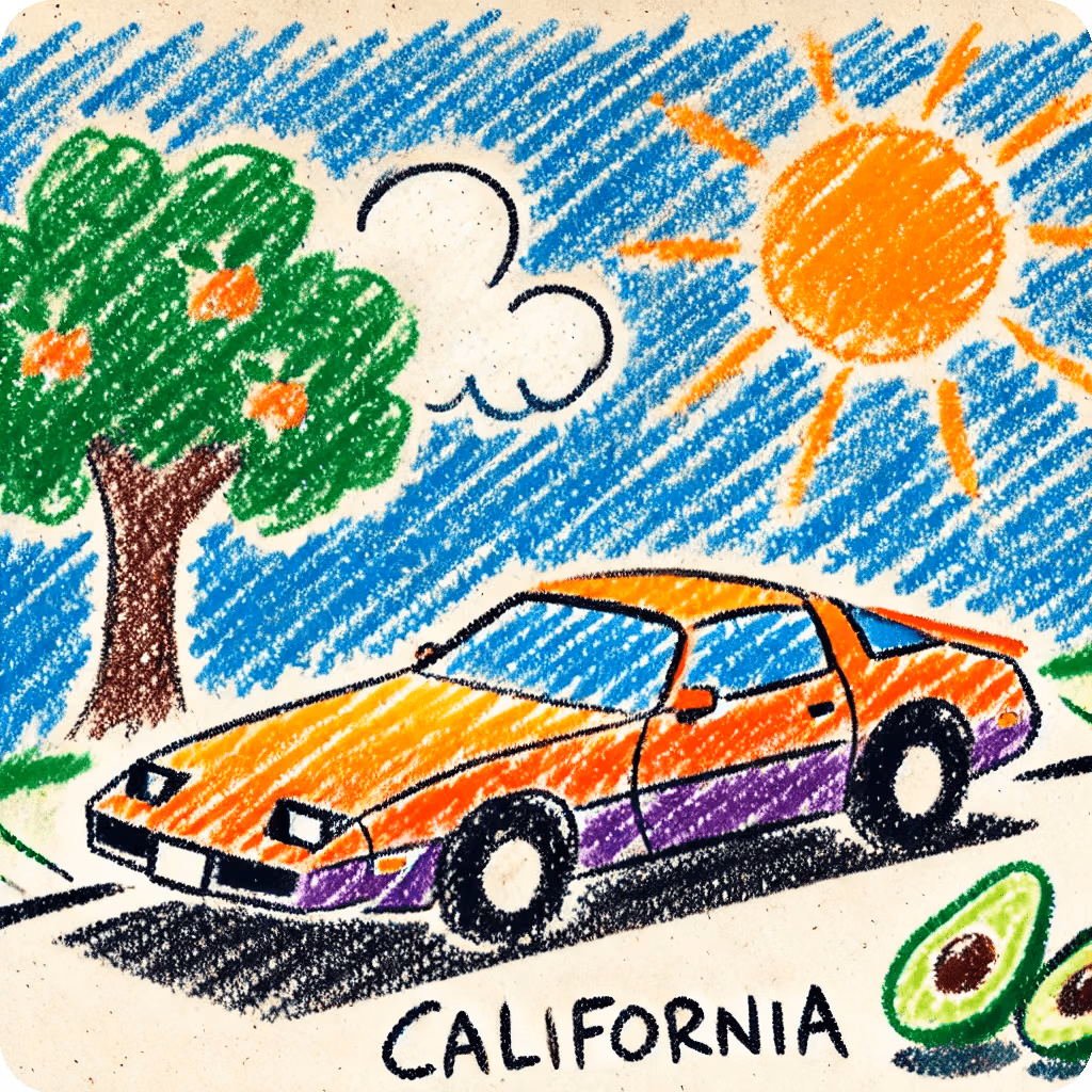 Orange and purple Trans Am on California road