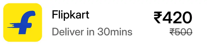 Flipkart logo with price ₹420 in bold and original price ₹500 crossed out, text 'Deliver in 30mins'.