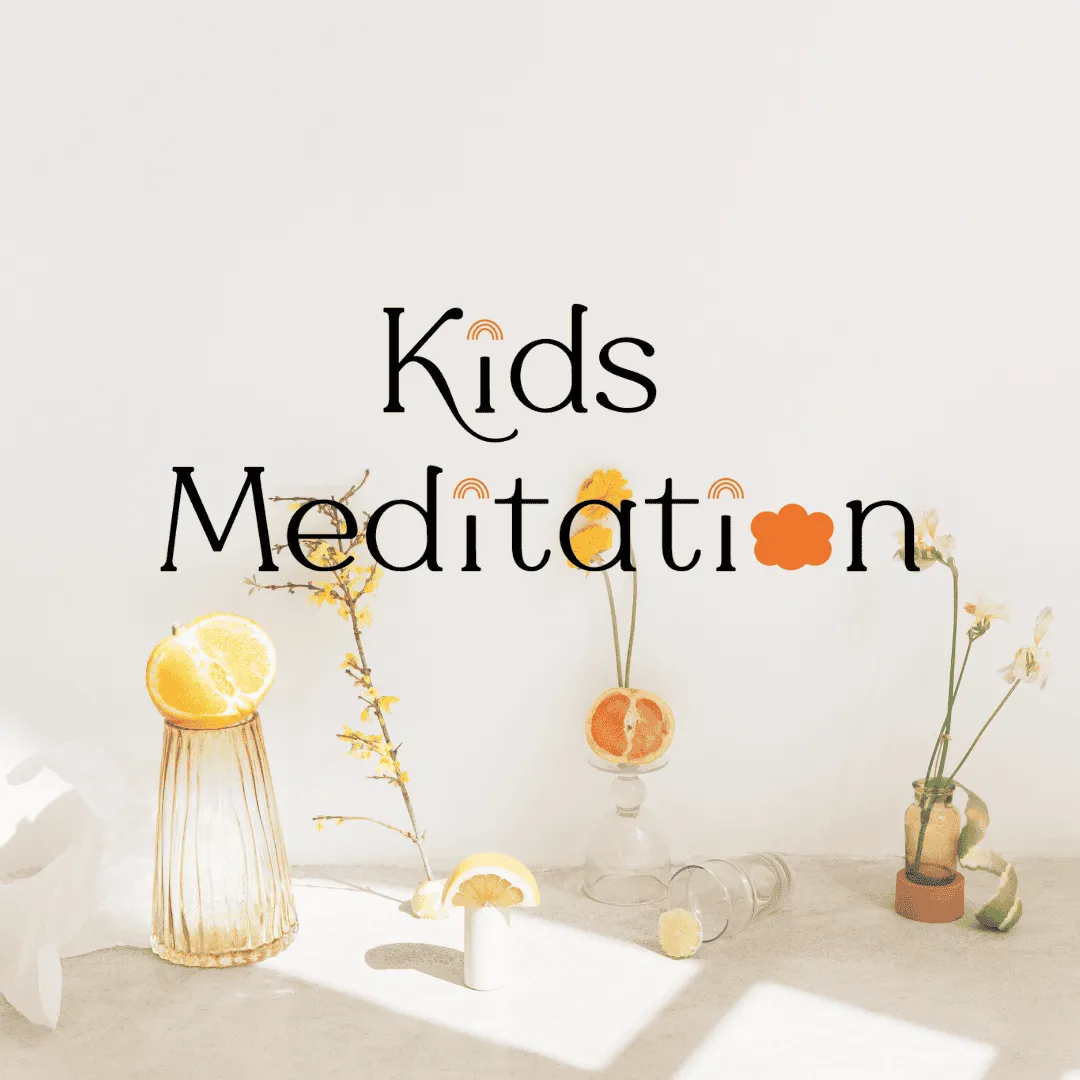 logo for child  focused logo. logo says  kids meditation