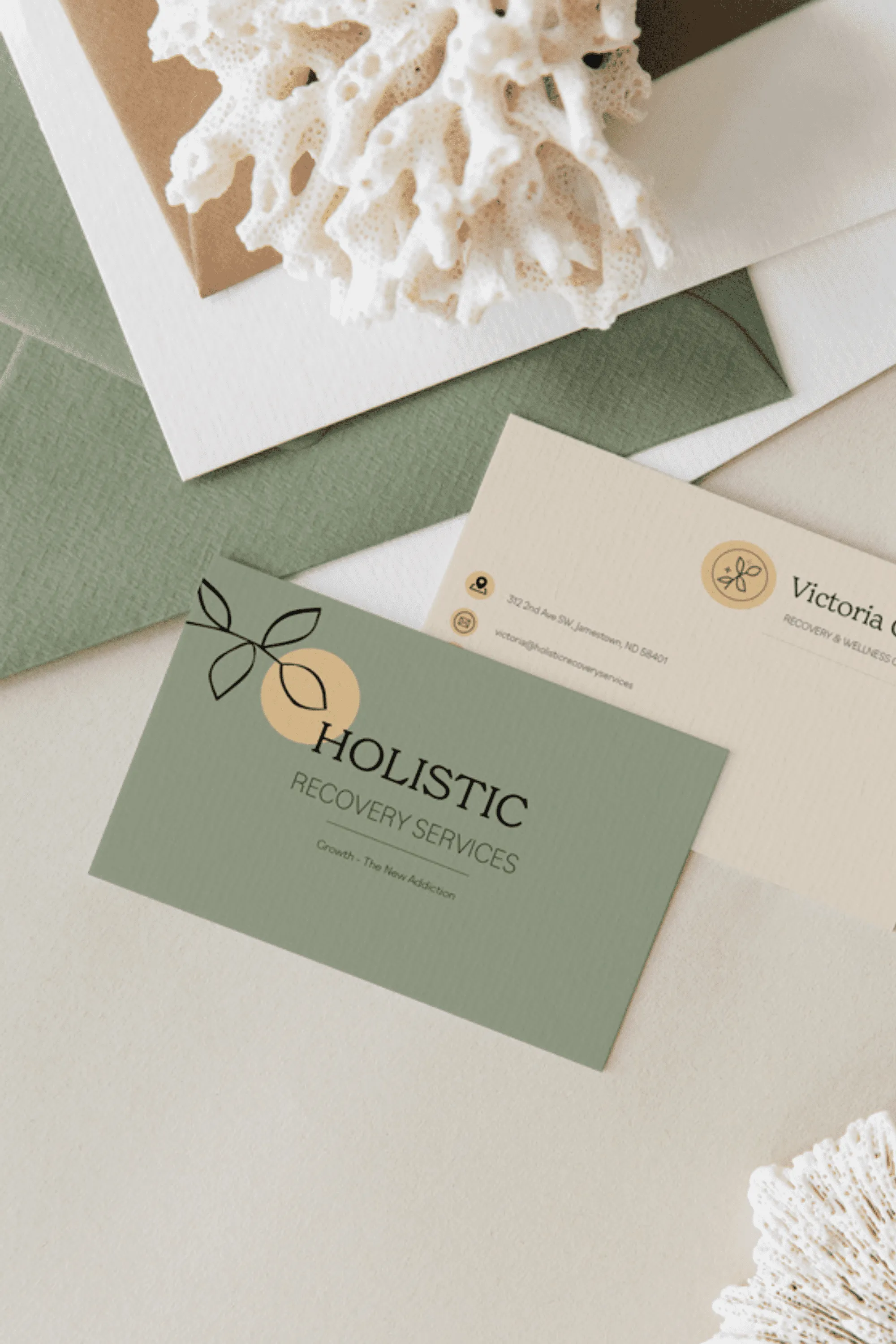 business card using calming colors and illustrations for therapist