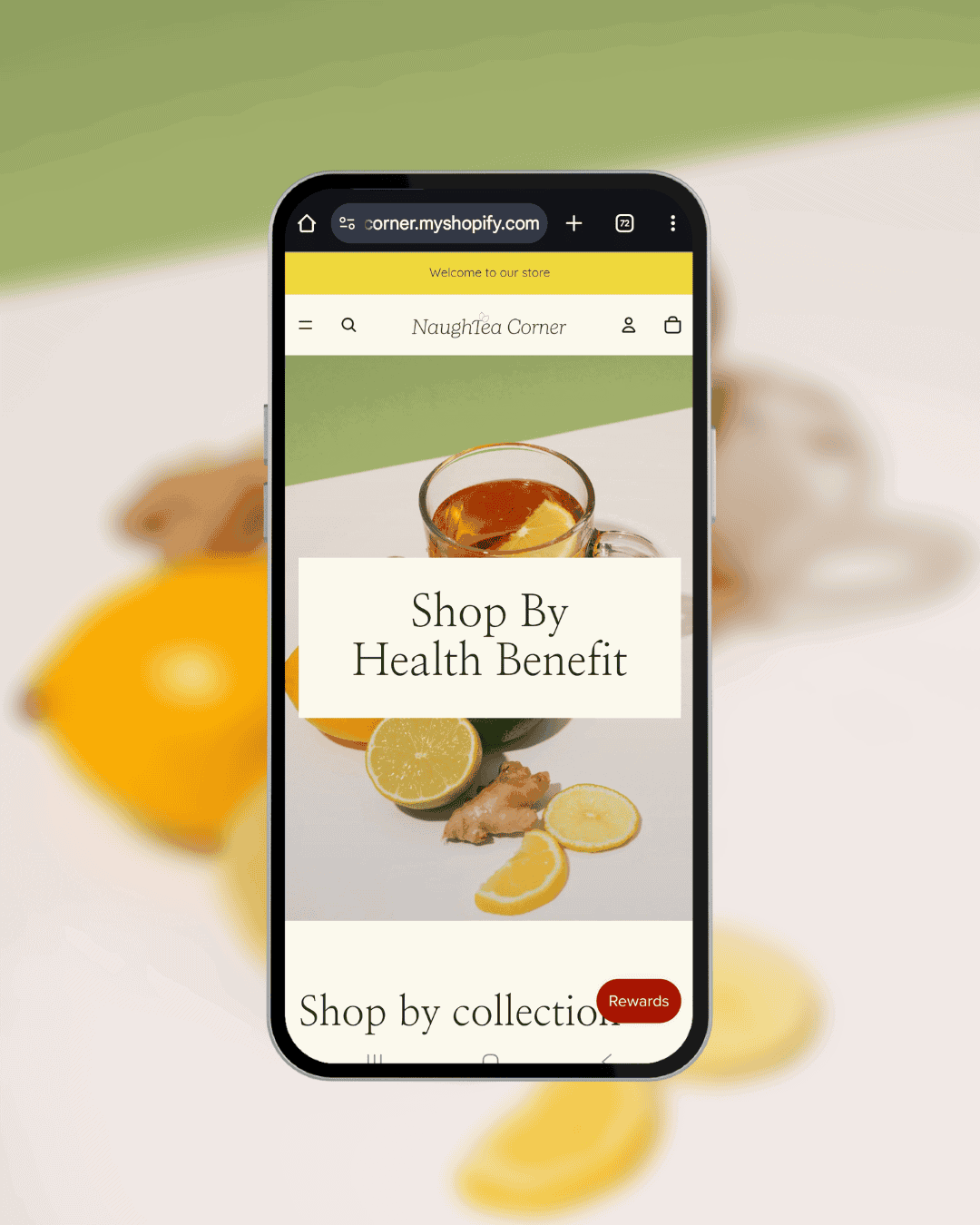 shopify website for a tea company displayed on a mobile screen
