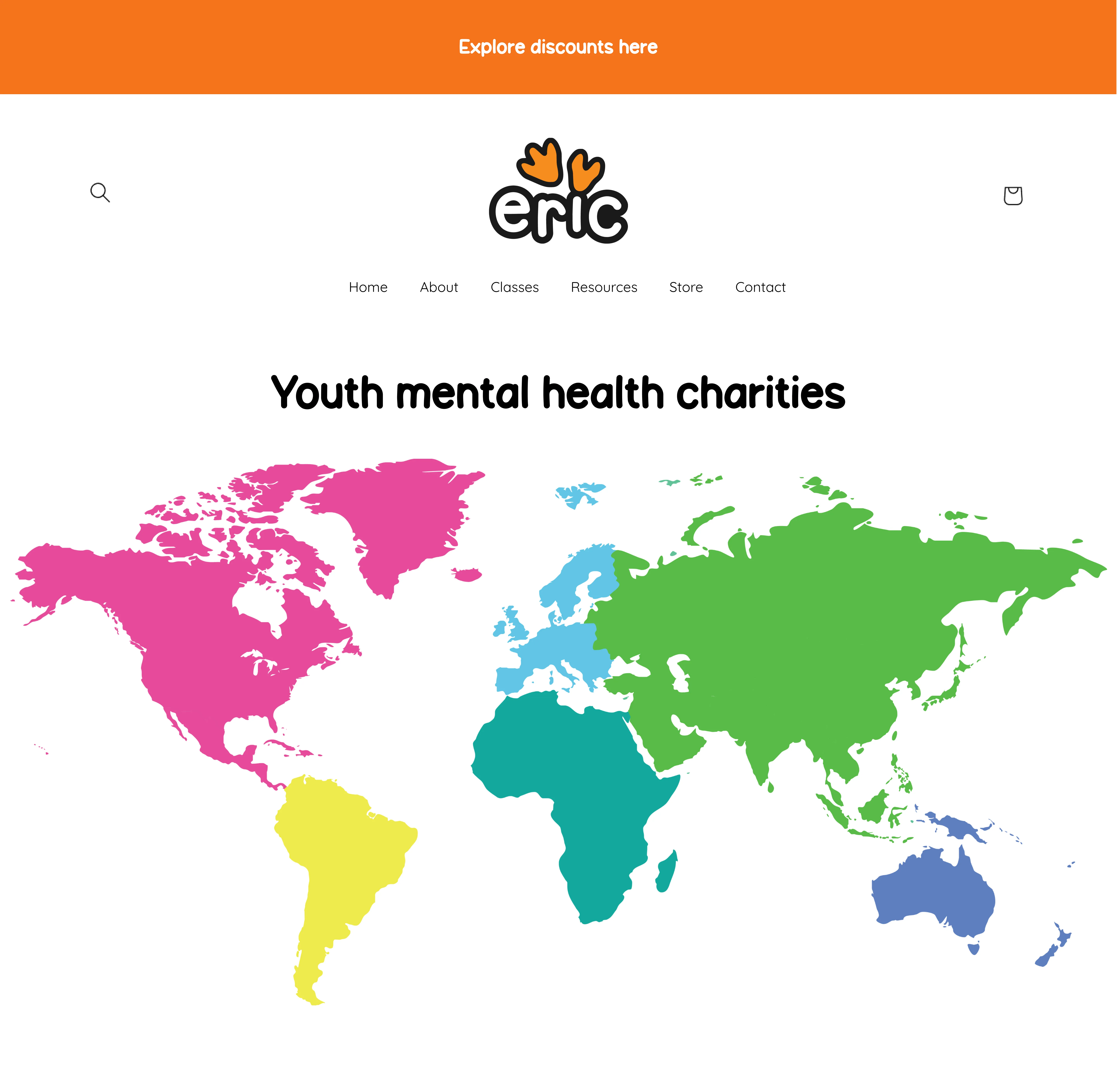 shopify kids website that shows a page for youth mental health charities