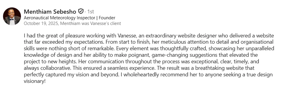 Testimonial which says: