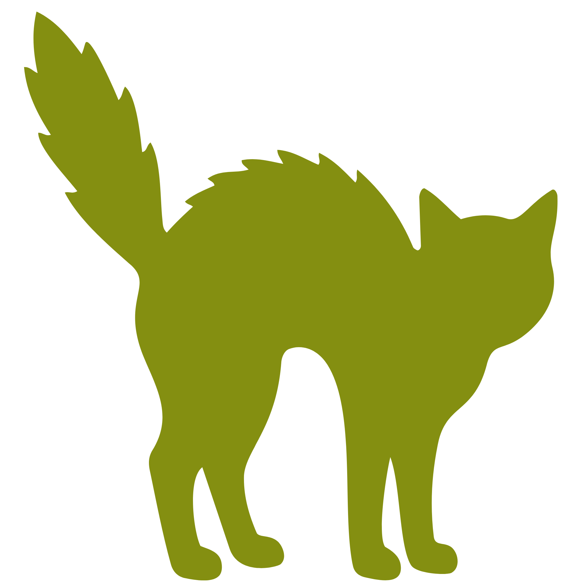 Green silhouette of a cat with arched back and raised, bushy tail.