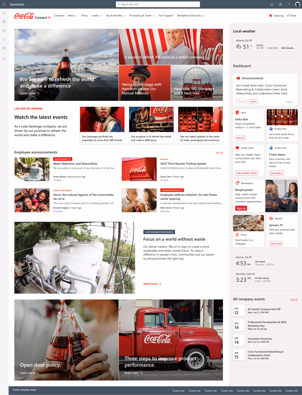 Fake Coca-Cola SharePoint home site 
