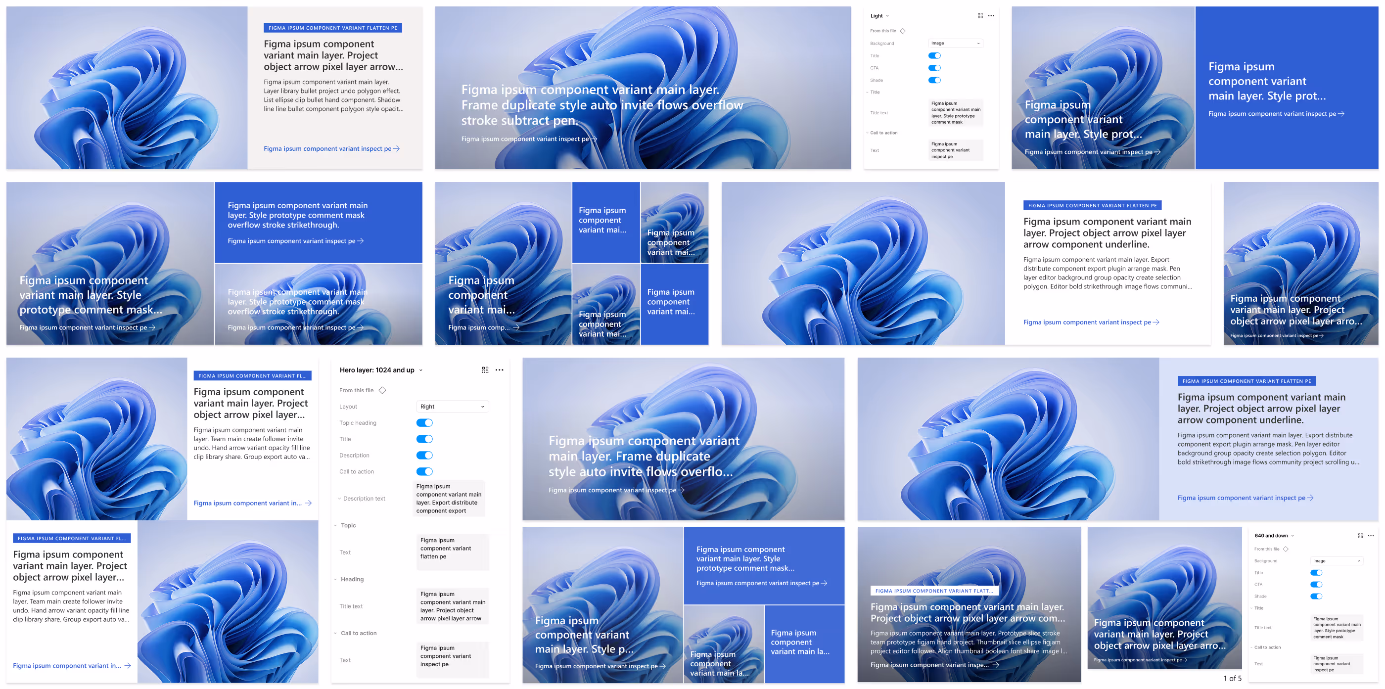 Grid containing various layouts and configurations of the SharePoint hero web part 