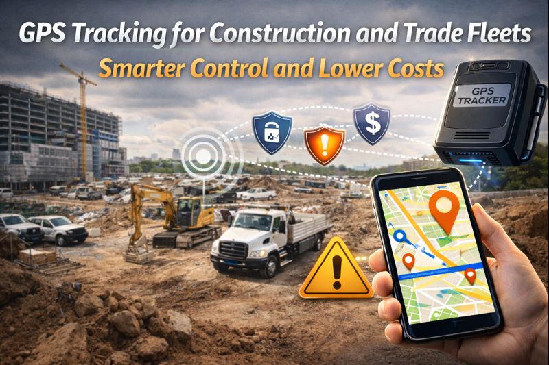 GPS tracking for construction and trade fleets showing real-time vehicle monitoring on job sites