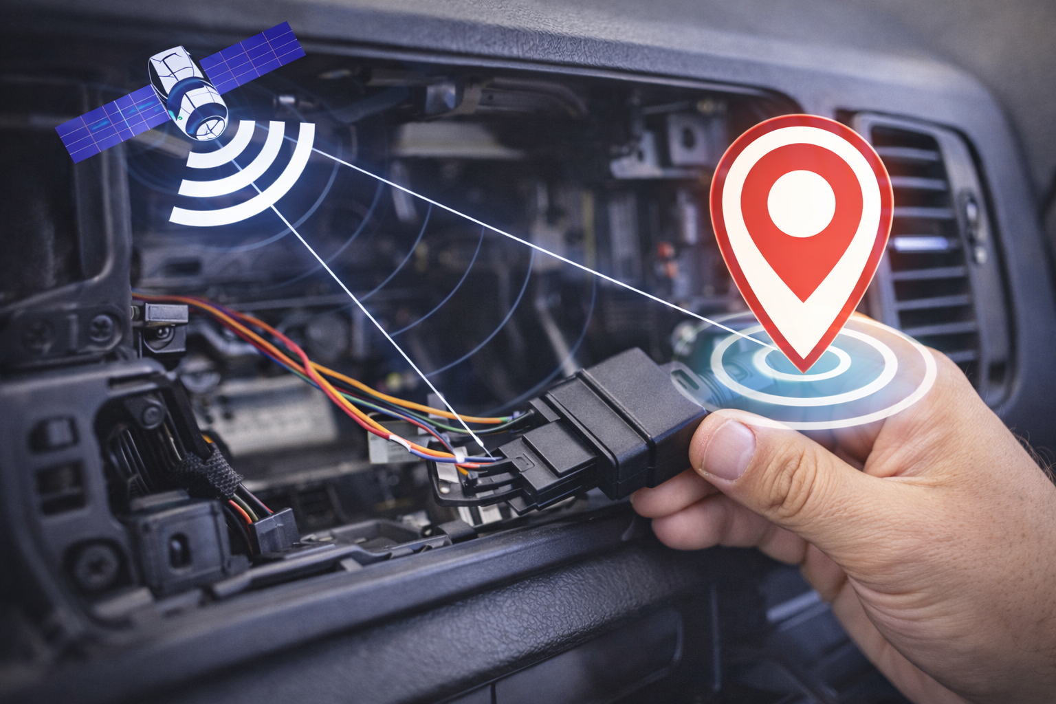 Installation of a hardwired GPS tracker inside a vehicle dashboard