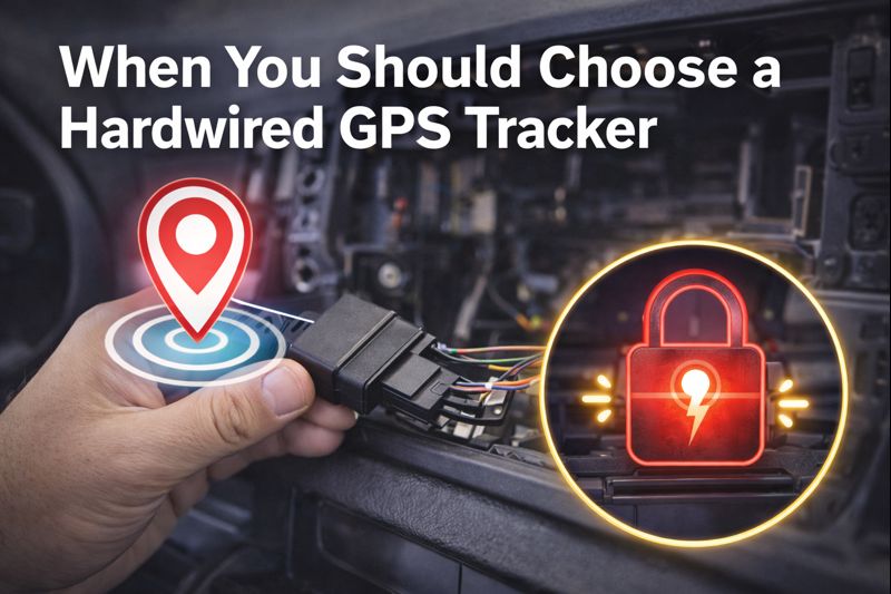 Hardwired GPS tracker installed inside a vehicle dashboard with optional kill switch feature for theft protection in Australia