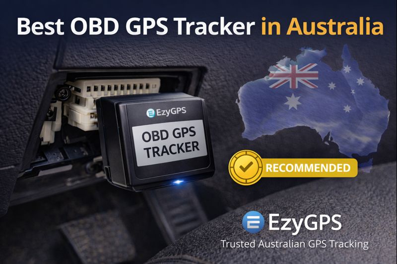 EzyGPS OBD GPS tracker plugged into a vehicle’s OBD port in Australia