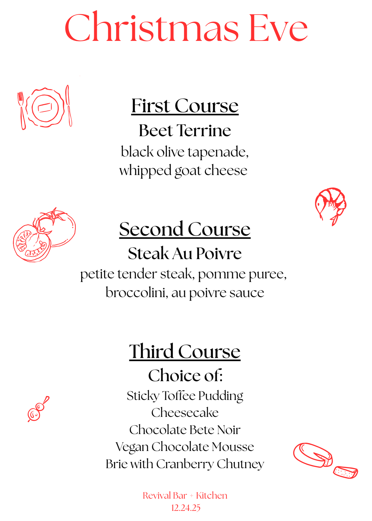 Christmas Eve Feast Steak Menu.