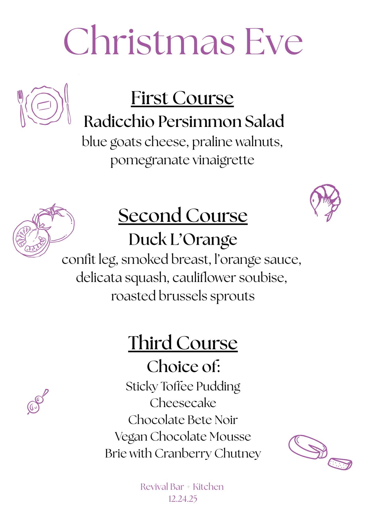 Christmas Eve Feast Duck Menu.