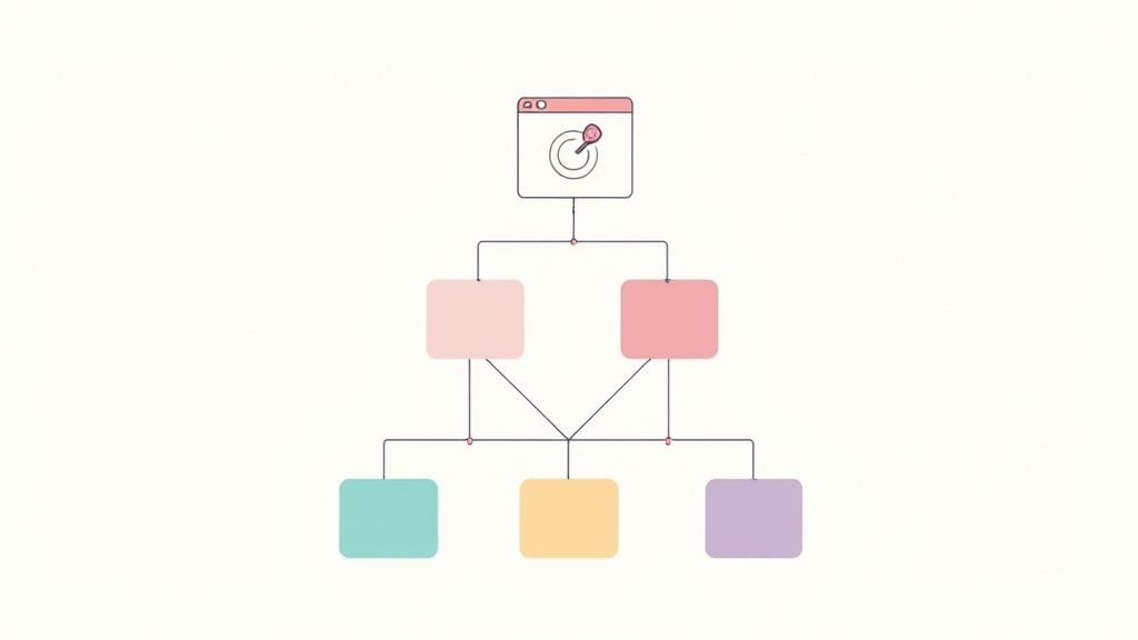 A colorful hierarchical diagram illustrating website architecture, flow, or sitemap structure.