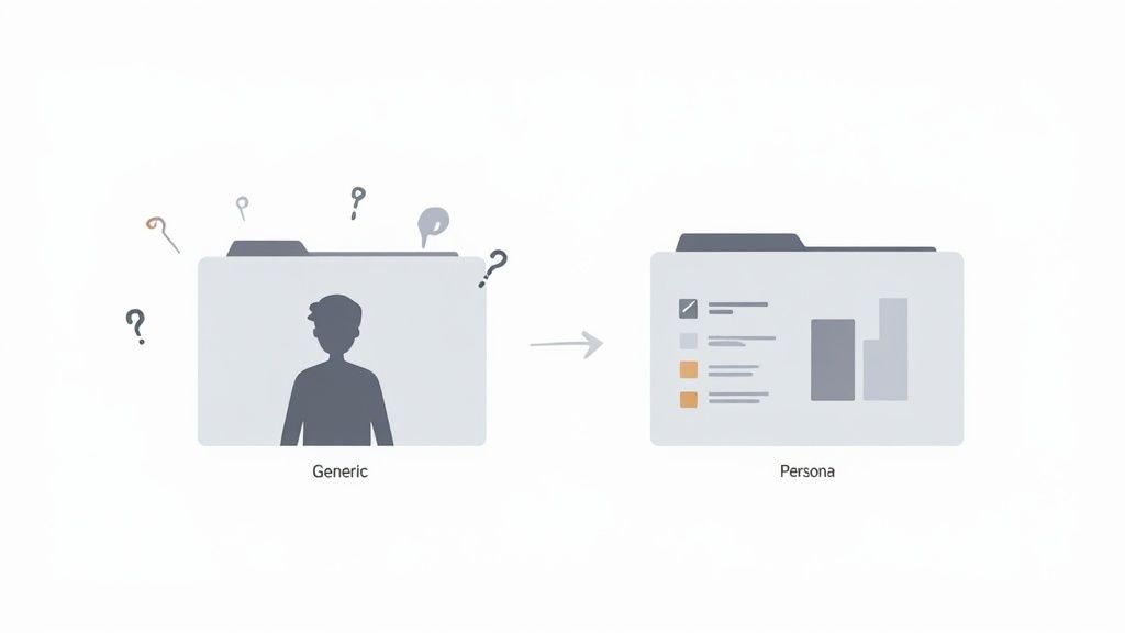 A visual representation of transforming generic user data into a structured buyer persona.
