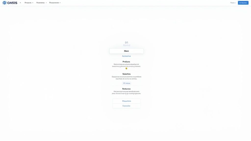 Screenshot of a website's central content area with a menu, descriptions, and interactive buttons.