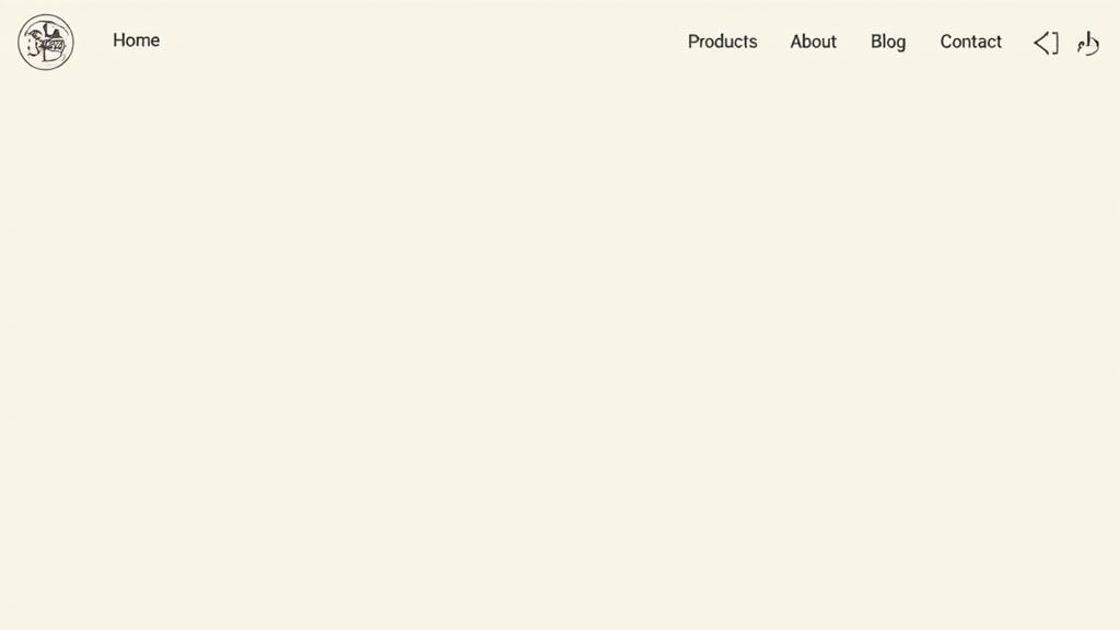 Website header featuring a logo, 'Home', 'Products', 'About', 'Blog', 'Contact' navigation links, and action icons.