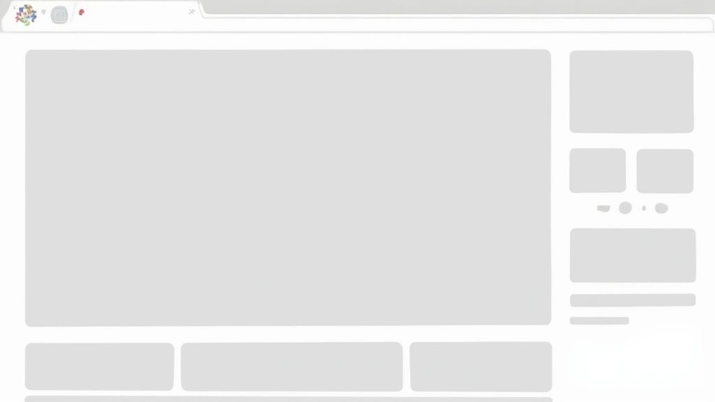 A grey placeholder skeleton screen of a web browser, illustrating website content in a loading state.