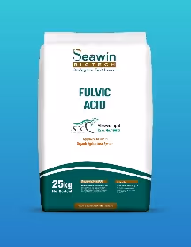 25 kg bag of Seawin Intech fulvic acid with seaweed extract on a blue gradient background.