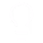 White minimalist light bulb icon on a black background.
