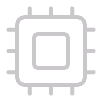 Simplified gray microchip icon with a square center and small rectangular connectors on all sides.