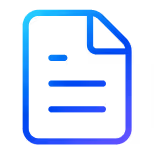 Blue gradient icon of a document with a folded corner and horizontal lines representing text.