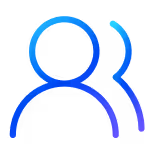 Blue and purple gradient icon of two overlapping user silhouettes representing a group or multiple users.